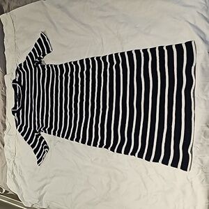 Navy and white stripe knit midi dress